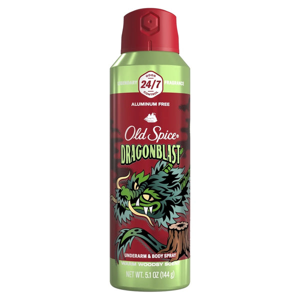 Aluminum Free Body Spray for Men, Dragonblast, Warm Woodsy Scent - 3 packs - 5.1 oz per pack - plus 3 My Outlet Mall Resealable Storage Pouches
