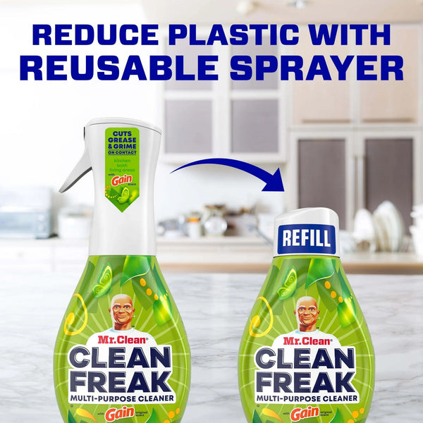 Clean Freak All Purpose Cleaner Spray, Multi-Surface Cleaning, Gain - 3 packs - 16 fl oz per pack - plus 3 My Outlet Mall Resealable Storage Pouches