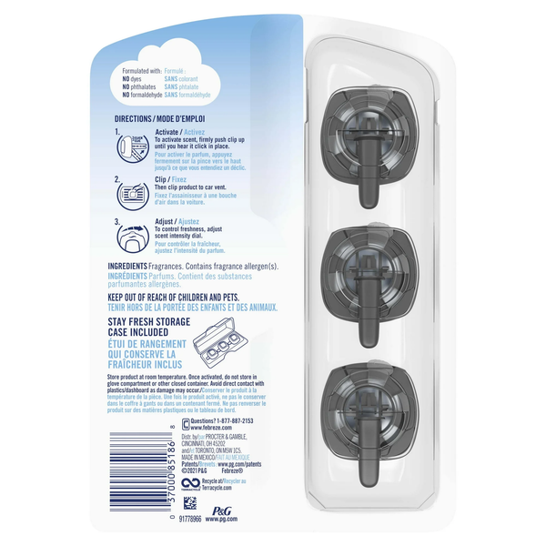 Air Freshener, Odor-Fighting Car Vent Clip, Linen & Sky - 1 pack - 3 count  per pack plus 3 My Outlet Mall Resealable Storage Pouches