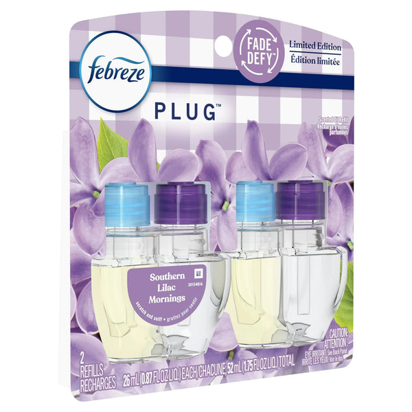 Plug In Air Freshener, Odor-Fighting Oil Refill, Southern Lilac Mornings, 2 Refills - 1 pack - plus 3 My Outlet Mall Resealable Storage Pouches