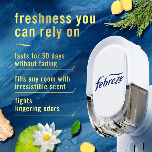Plug In Air Freshener, Odor-Fighting Scented Oil Starter Kit, Ocean Scent, Warmer + 1 Refill - 1 pack - 2 count per pack - plus 3 My Outlet Mall Resealable Storage Pouches