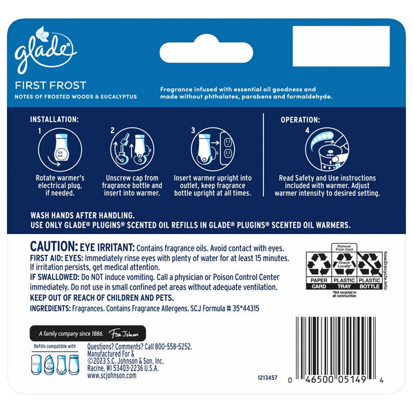 Plug-ins Scented Oil, Air Freshener, First Frost - 1 pack - plus 3 My Outlet Mall Resealable Storage Pouches