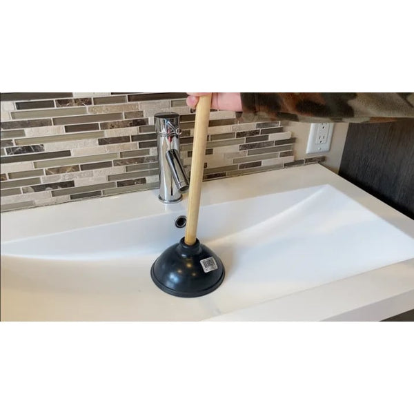 Rubber Toilet Plunger with Wood Handle. Clears Toilets, Sinks, Drains - 1 pack - plus 3 My Outlet Mall Resealable Storage Pouches