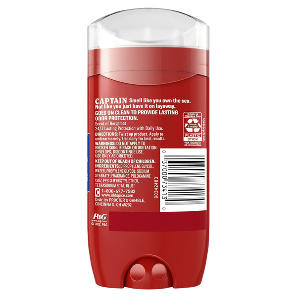 Aluminum Free, Men's Deodorant Invisible Solid Stick, Captain Scent - 3 packs - 3 oz per pack - plus 3 My Outlet Mall Resealable Storage Pouches