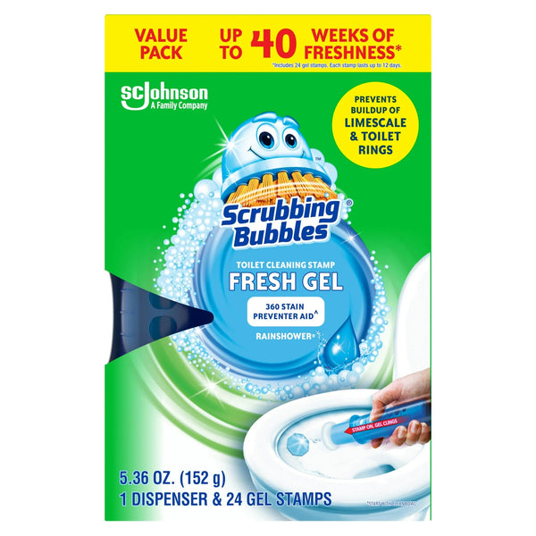 Fresh Gel Toilet Cleaning Stamp, Rain shower, Dispenser with 4 Refills - 2 packs - plus 3 My Outlet Mall Resealable Storage Pouches