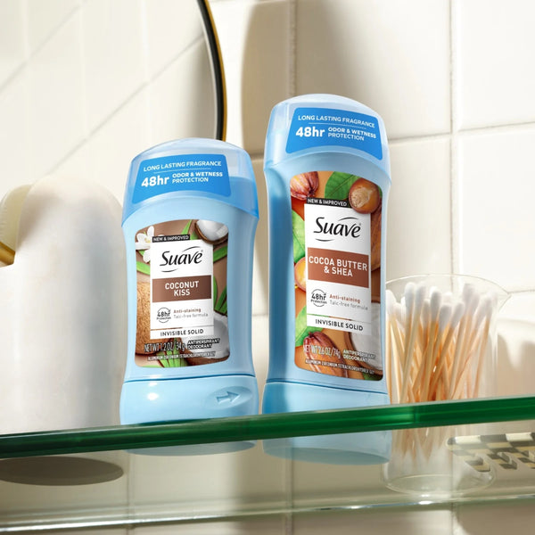 Antiperspirant Deodorant For Women, 48hr Protection, Cocoa Butter & Shea - 3 packs - 2.6 oz per pack - plus 3 My Outlet Mall Resealable Storage Pouches