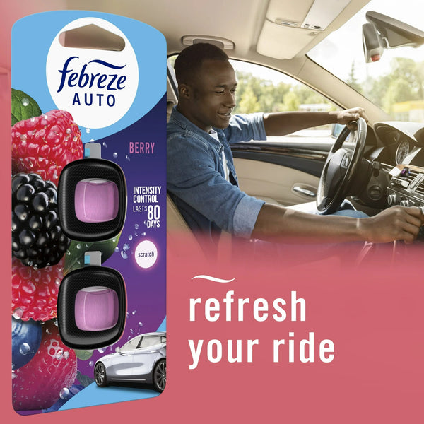 Auto Car Air Freshener, Odor-Fighting Car Vent Clip, Berry, 2 Count - 1 pack - plus 3 My Outlet Mall Resealable Storage Pouches