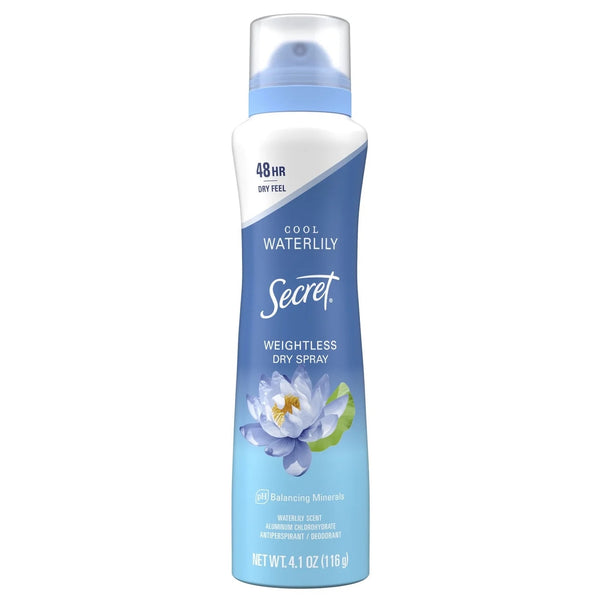 Dry Spray Antiperspirant Deodorant, Waterlily and Argan Oil - 2 packs - 4.1 oz per pack - plus 3 My Outlet Mall Resealable Storage Pouches