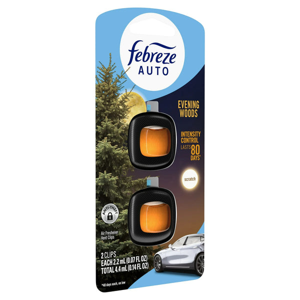 Auto Car Air Freshener, Odor-Fighting Car Vent Clip, Evening Woods, 2 Count - 1 pack - plus 3 My Outlet Mall Resealable Storage Pouches