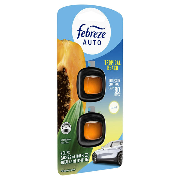 Auto Car Air Freshener, Odor-Fighting Car Vent Clip, Tropical Beach- 1 pack - 2 count per pack plus 3 My Outlet Mall Resealable Storage Pouches