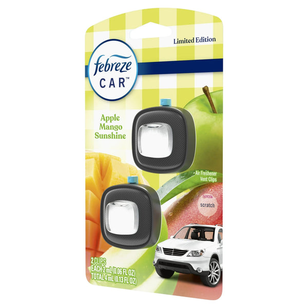 Car Air Freshener, Odor-Fighting Car Vent Clip, Apple Mango Sunshine, 2 Count - 1 pack - plus 3 My Outlet Mall Resealable Storage Pouches