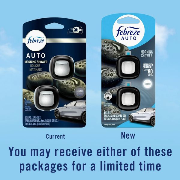 Car Air Freshener, Odor-Fighting Car Vent Clip, Morning Shower - 1 pack - 2 count per pack plus 3 My Outlet Mall Resealable Storage Pouches