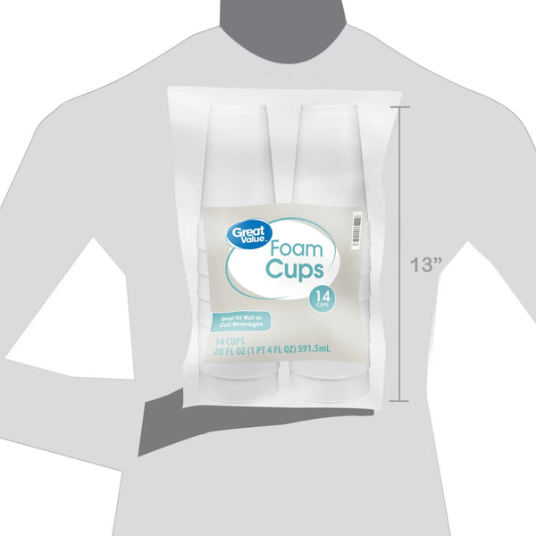 Disposable Foam Cups, 20oz - 3 packs - 14 Count per pack - plus 3 My Outlet Mall Resealable Storage Pouches