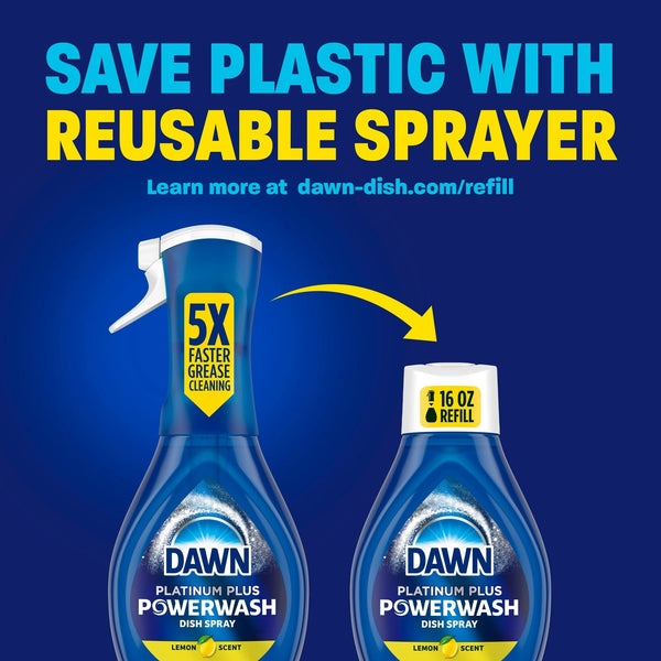 Platinum Powerwash Dish Spray, Dish Soap, Lemon Starter Kit - 1 pack - 16 fl oz per pack - plus 3 My Outlet Mall Resealable Storage Pouches