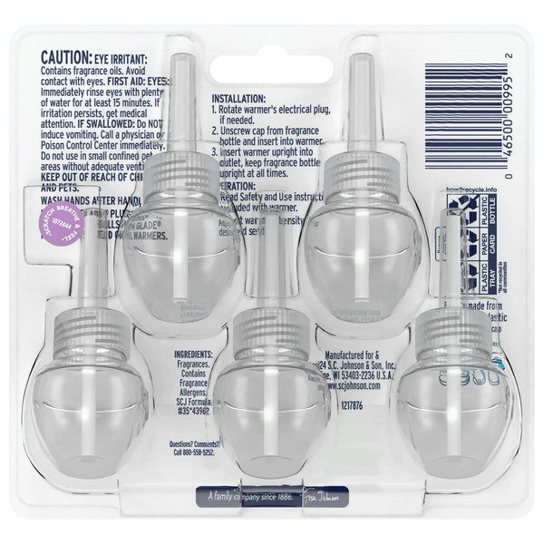 PlugIns Scented Oil 5 Refills, Air Freshener, Lavender & Vanilla Fragrance, Essential Oil Infused Wall Plug In, 3.35 oz - 3 packs - plus 3 My Outlet Mall Resealable Storage Pouches