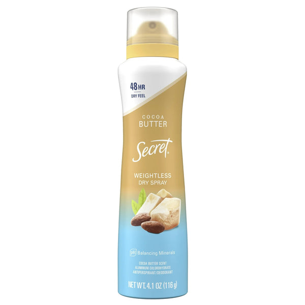 Weightless Dry Spray Antiperspirant & Deodorant for Women, Cocoa Butter Scent - 1 pack - 4.1 oz per pack - plus 3 My Outlet Mall Resealable Storage Pouches