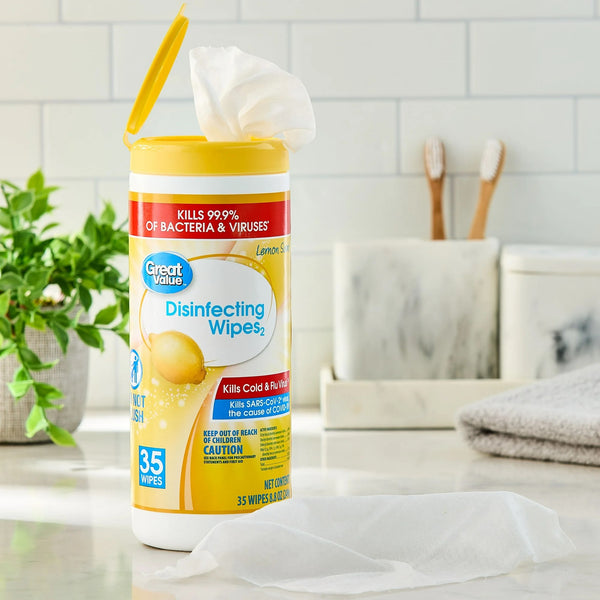 Disinfecting Wipes, Lemon Scent - 1 pack - 35 count per pack - plus 3 My Outlet Mall Resealable Storage Pouches