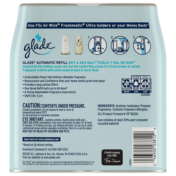 Automatic Spray Refills, Air Freshener, Infused with Essential Oils, Sky & Sea Salt - 3 packs - 2 count per pack - plus 3 My Outlet Mall Resealable Storage Pouches