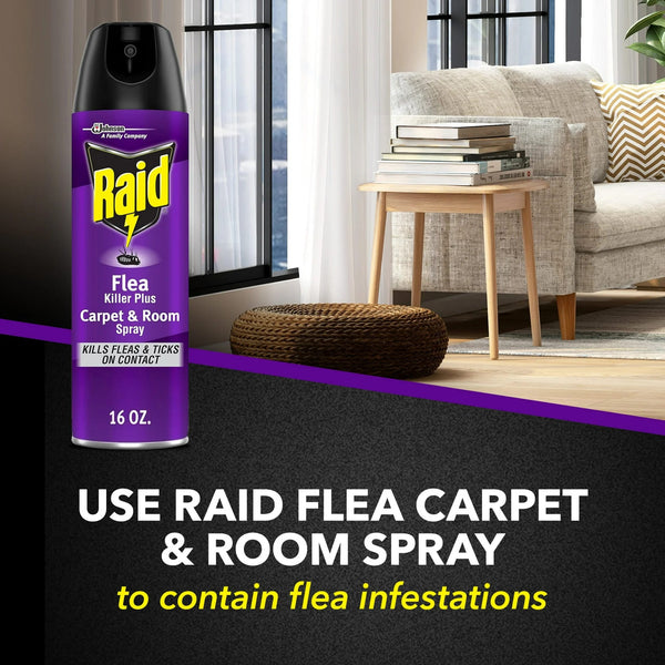 Flea Killer Plus Carpet & Room Spray, Bug Spray Kills Fleas & Flea Eggs - 3 packs - 16 oz per pack - plus 3 My Outlet Mall Resealable Storage Pouches