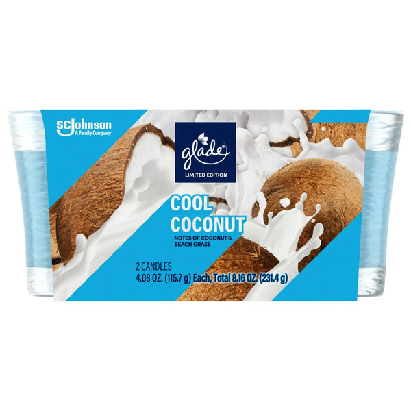 Cool Coconut Limited Edition, Fragrance Infused with Essential Oils Candles, 2 Candles - 1 pack - plus 3 My Outlet Mall Resealable Storage Pouches