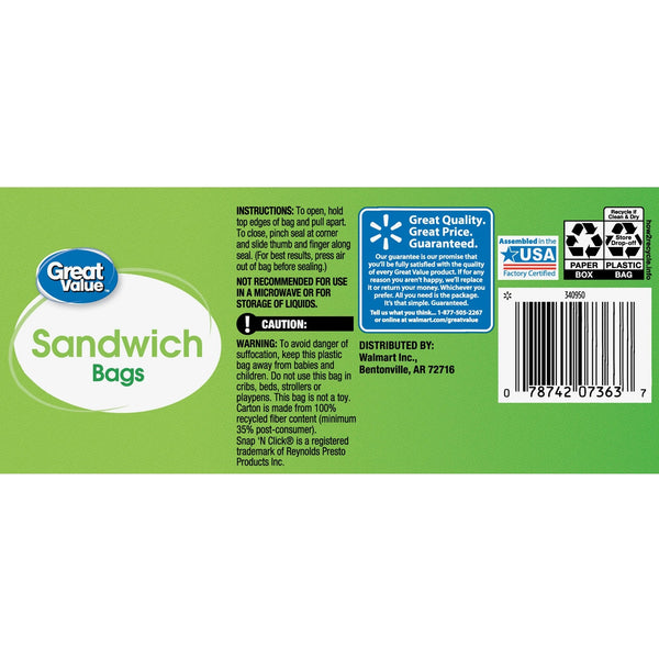 Fresh Seal Double Zipper Sandwich Bags - 1 pack - 100 Count per pack - plus 3 My Outlet Mall Resealable Storage Pouches