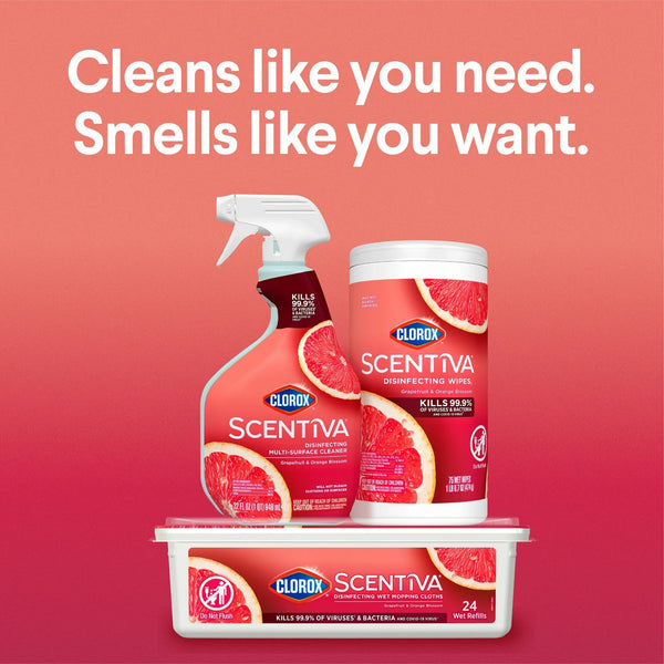 Scentiva Bleach-Free Cleaning Wipes, Grapefruit & Orange Blossom - 2 packs - 75 count per pack - plus 3 My Outlet Mall Resealable Storage Pouches