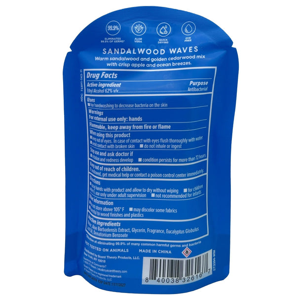 Hand Sanitizer Spray, Sandalwood Waves - 2 packs - 1fl oz per pack - plus 3 My Outlet Mall Resealable Storage Pouches