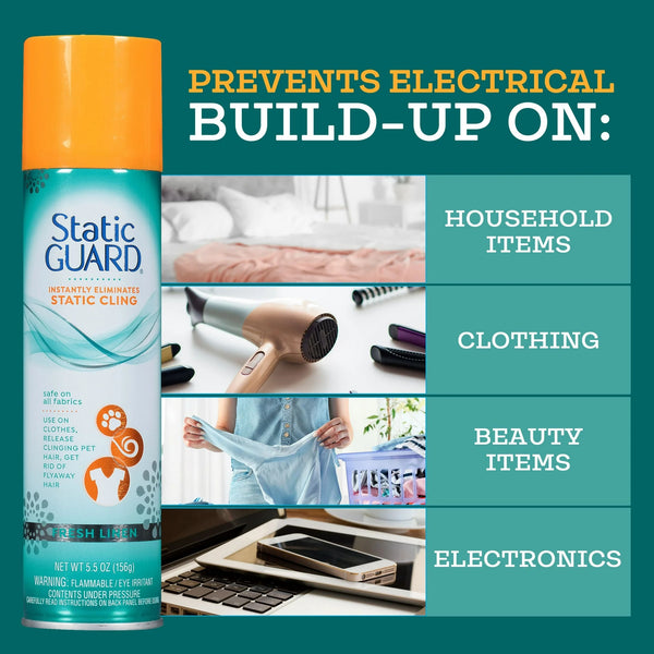 Anti-Static Spray, Fresh Linen Scent, Spray Can - 1 pack - 5.5 oz per pack - plus 3 My Outlet Mall Resealable Storage Pouches