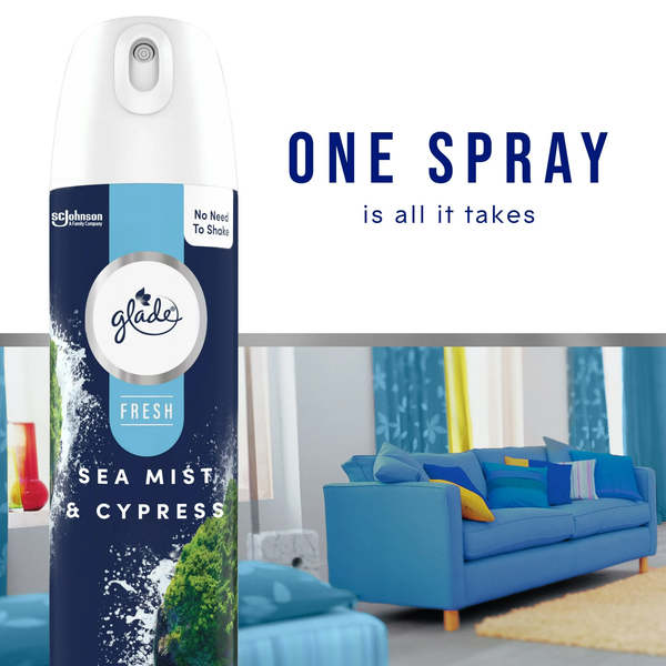 Air Freshener Spray, Sea Mist & Cypress, Fresh Collection, Fragrance Infused with Essential Oils, 100% Natural Propellent - 1 pack - 8.0 oz per pack - plus 3 My Outlet Mall Resealable Storage Pouches