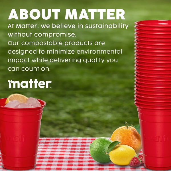 Compostable Disposable Cups, 18 oz, Red - 1 pack - 50 Count per pack - plus 3 My Outlet Mall Resealable Storage Pouches