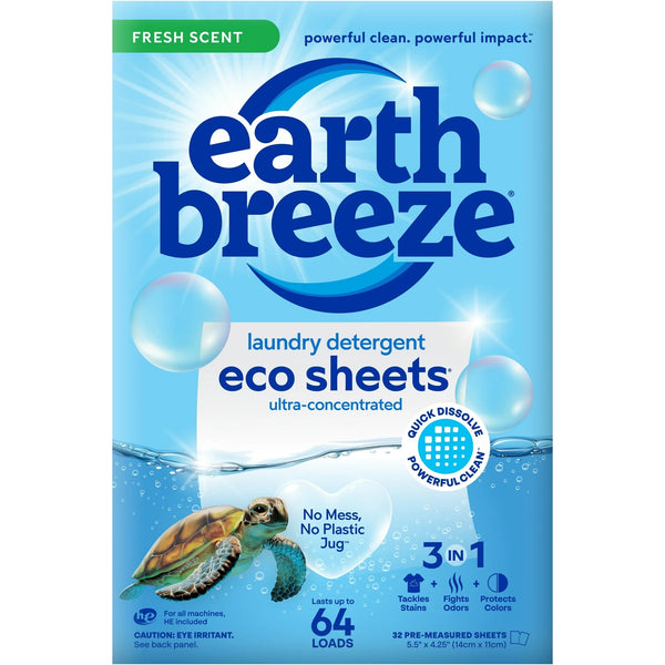 Laundry Detergent Sheets, Fresh Scent Eco Sheets, 64 Loads - 2 pack - 32 count per pack plus 3 My Outlet Mall Resealable Storage Pouches