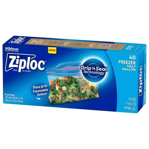 Freezer Half Gallon Storage Bags, Grip 'n Seal Technology - 1 pack - 40 Count per pack - plus 3 My Outlet Mall Resealable Storage Pouches