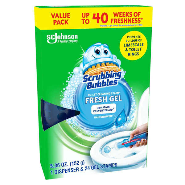Fresh Gel Toilet Cleaning Stamp, Rain shower, Dispenser with 4 Refills - 2 packs - plus 3 My Outlet Mall Resealable Storage Pouches