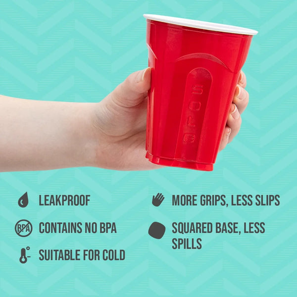 Red Party Plastic Disposable Cups, 18 oz - 1 pack - 50 Count per pack - plus 3 My Outlet Mall Resealable Storage Pouches