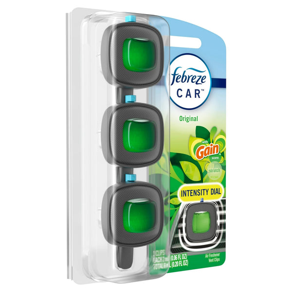 Car Air Freshener, Odor-Fighting Car Vent Clip, Gain Original, 3 Count - 1 pack - plus 3 My Outlet Mall Resealable Storage Pouches