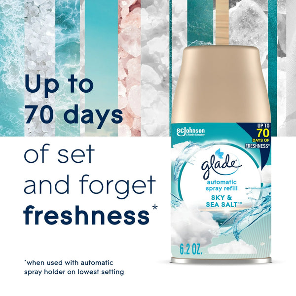 Automatic Spray Refills, Air Freshener, Infused with Essential Oils, Sky & Sea Salt - 3 packs - 2 count per pack - plus 3 My Outlet Mall Resealable Storage Pouches