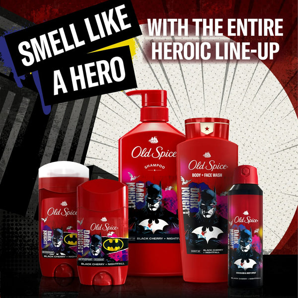 Aluminum Free Deodorant for Men, 24/7 Freshness, Body Spray, Long Lasting Odor Protection, Smell Like a Hero, Batman, Black Cherry and Nightfall Scent - 1 pack - 5.1 oz per pack - plus 3 My Outlet Mall Resealable Storage Pouches