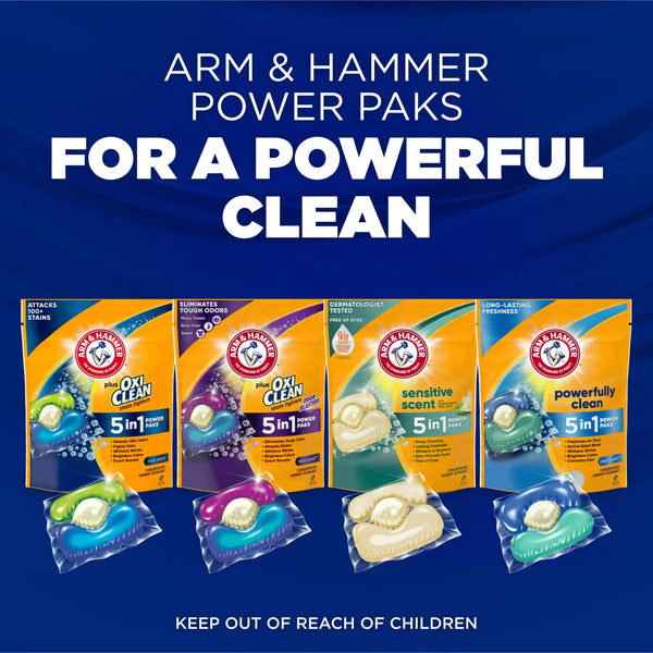 Clean Burst 5-in-1 Laundry Detergent Power Paks, Powerfully Clean, Clean Burst Scent - 2 packs - 42 Count - plus 3 My Outlet Mall Resealable Storage Pouches