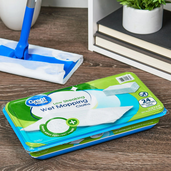 Wet Mopping Cloths - 1 pack - 24 count per pack - plus 3 My Outlet Mall Resealable Storage Pouches