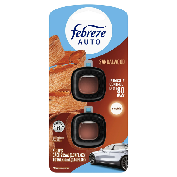 Car Air Freshener, Odor-Fighting Car Vent Clip, Sandalwood - 1 pack - 2 count per pack plus 3 My Outlet Mall Resealable Storage Pouches