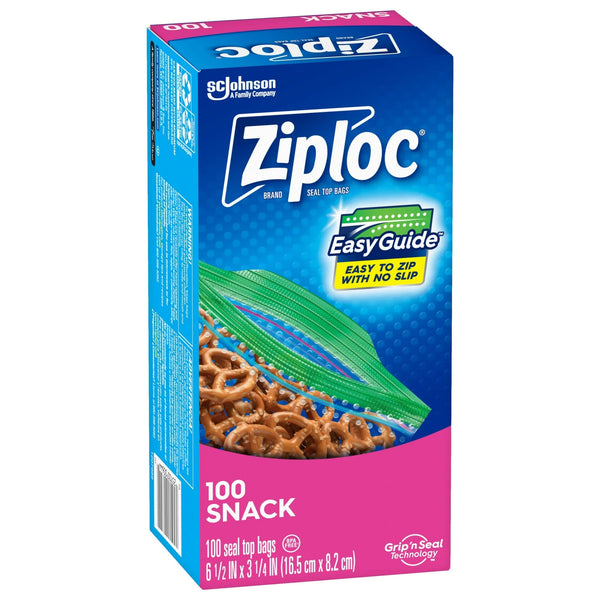 Snack Bags with Easy Guide Texture, Grip 'n Seal Technology - 1 pack - 100 Count per pack - plus 3 My Outlet Mall Resealable Storage Pouches
