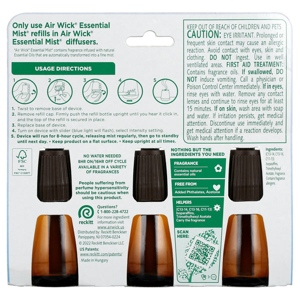 Essential Mist Refill, Linen & Petals, Air Freshener, Essential Oils 3 count - 3 packs - plus 3 My Outlet Mall Resealable Storage Pouches