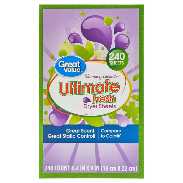 Ultimate Fresh Dryer Sheets, Blooming Lavender, Compare to Gain - 1 pack - 240 Count - plus 3 My Outlet Mall Resealable Storage Pouches