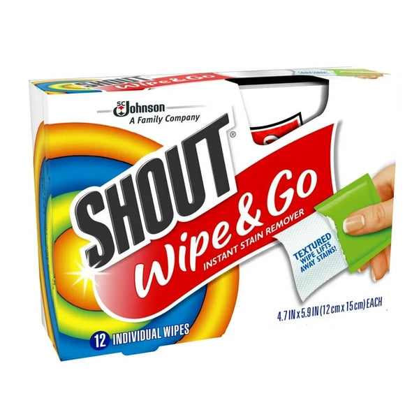 Wipe & Go, Laundry Instant Stain Remover -  1 pack - 12 count per pack plus 3 My Outlet Mall Resealable Storage Pouches.