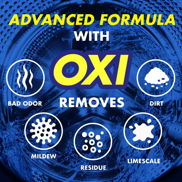 Washing Machine Cleaner with Oxi Powder, Odor Eliminator and Washer Residue Remover- 2 packs - 4 count per pack - plus 3 My Outlet Mall Resealable Storage Pouches