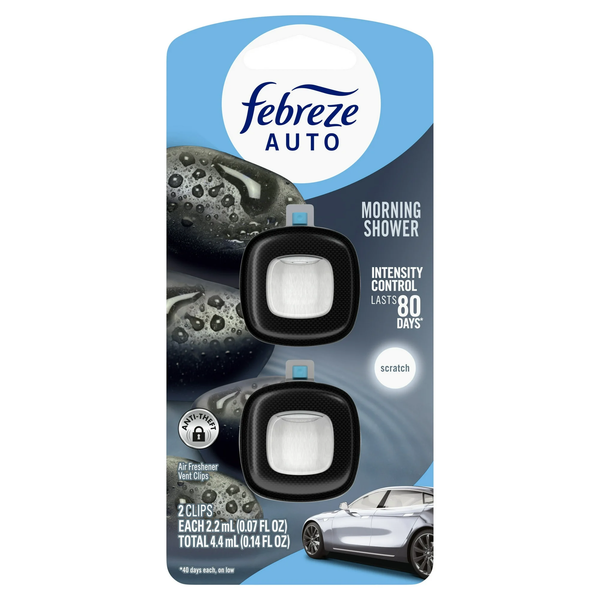Car Air Freshener, Odor-Fighting Car Vent Clip, Morning Shower - 1 pack - 2 count per pack plus 3 My Outlet Mall Resealable Storage Pouches