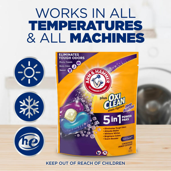 Plus OxiClean Odor Blasters 5-in-1 Laundry Detergent Power Paks, Fresh Burst- 1 pack - 42 count per pack - plus 3 My Outlet Mall Resealable Storage Pouches