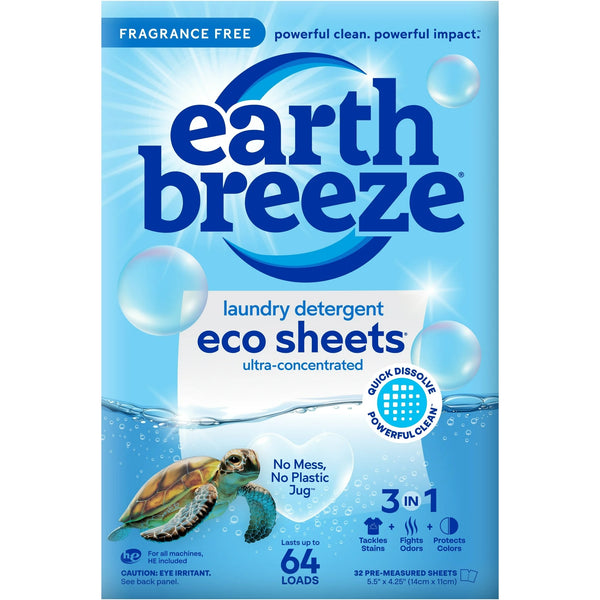 Laundry Detergent Sheets, Fragrance-Free Eco Sheets, 64 Loads - 2 packs - 32 count per pack plus 3 My Outlet Mall Resealable Storage Pouches