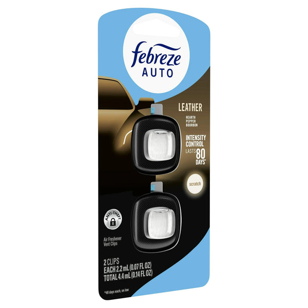 Auto Car Air Freshener, Odor-Fighting Car Vent Clip, Leather - 3 pack - 2 count per pack plus 3 My Outlet Mall Resealable Storage Pouches