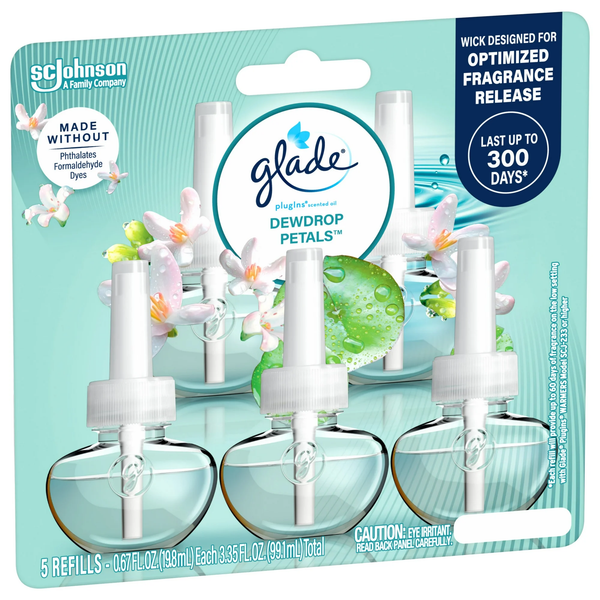 PlugIns Refills Air Freshener, Dewdrop Petals, 3.35 oz - 1 pack - 5 Count per pack - plus 3 My Outlet Mall Resealable Storage Pouches